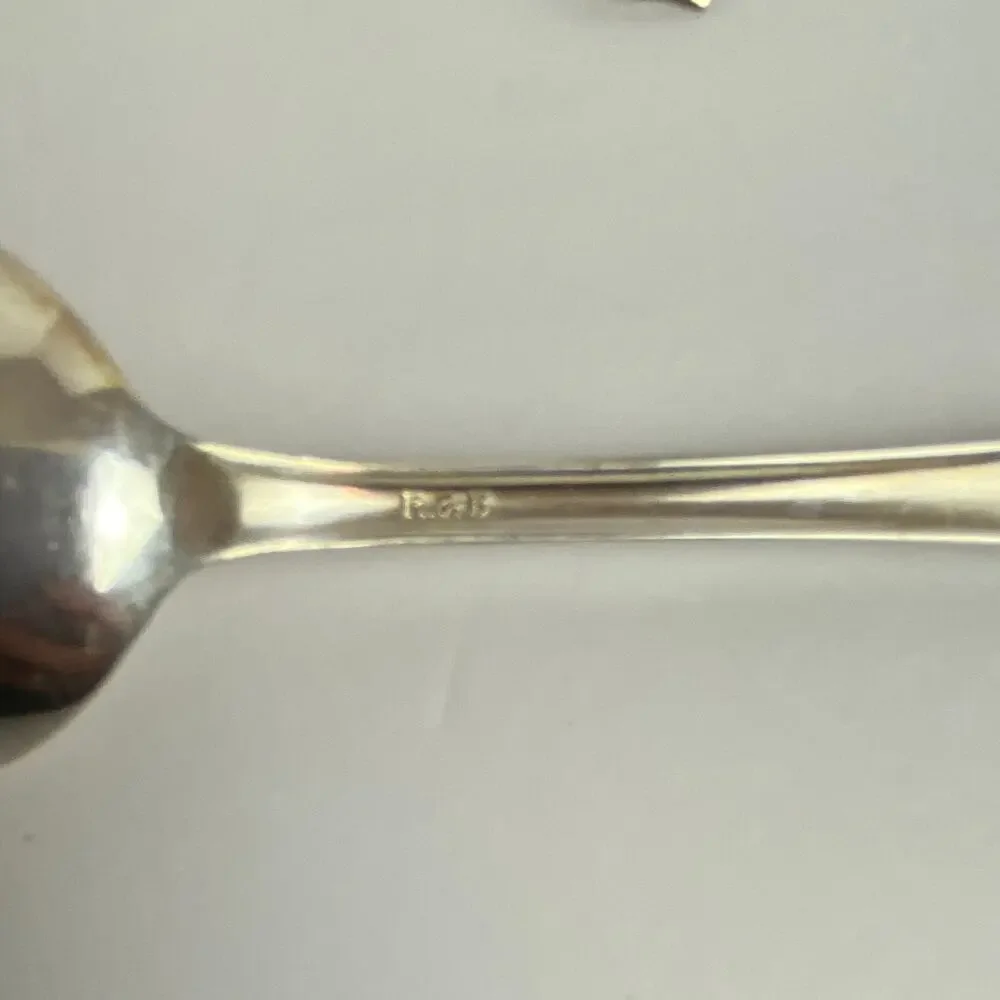 Antique R & B Large Spoons Soup Spoons Lot of 6 Silverplate? Shield Floral